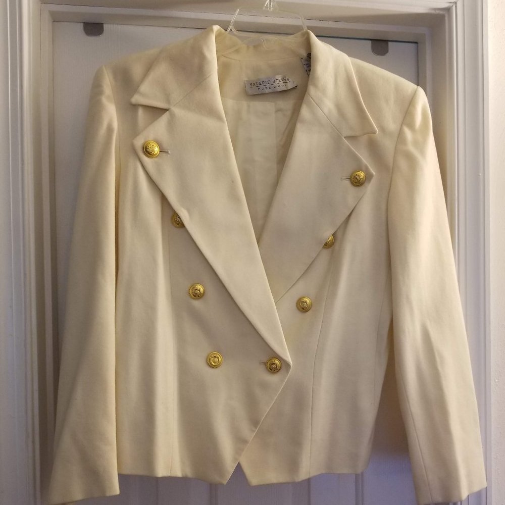 Vintage Valerie Stevens 100% Pure Wool Military Jacket Womens Size US 8. Cream